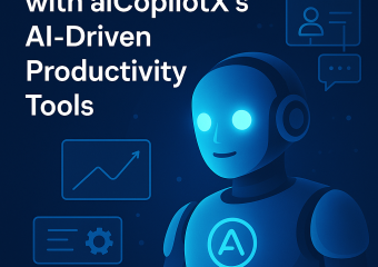 Graphic showing diverse AI-driven tools by aiCopilotX optimizing 24/7 business operations.