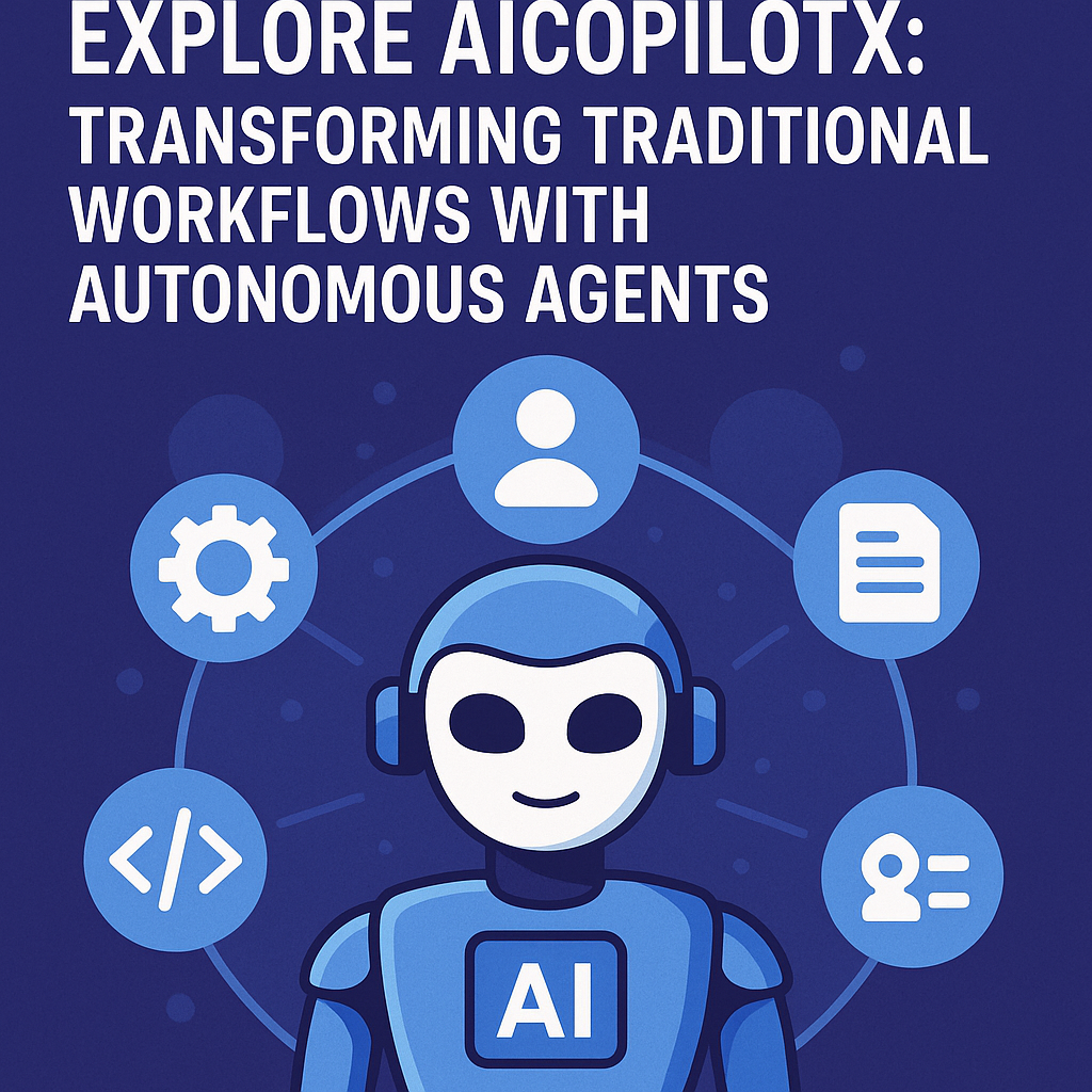 Graphic of AI agents and humans collaborating on digital interfaces, with aiCopilotX logos.